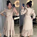 Жіноча міді сукня з льону жатки з рюшами, фото 2