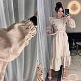 Жіноча міді сукня з льону жатки з рюшами, фото 3