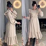 Жіноча міді сукня з льону жатки з рюшами, фото 4