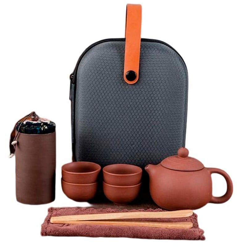 Дорожній набір для чаювання у футлярі синій Теракот чайник, чайниця 160мл та 4 піали по 35мл