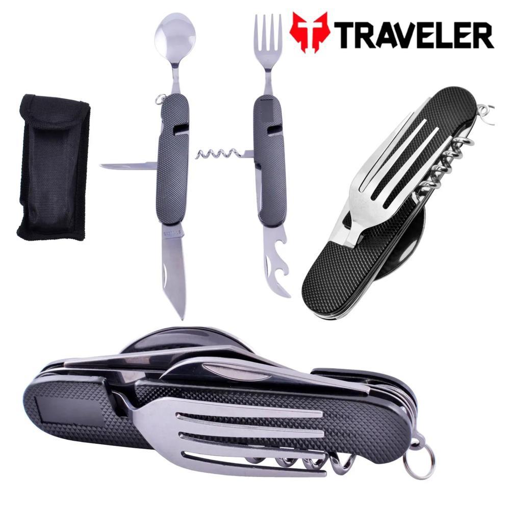 Багатофункціональний набір для кемпінгу 6 в 1 з неіржавкої сталі A-106 Black/Blue