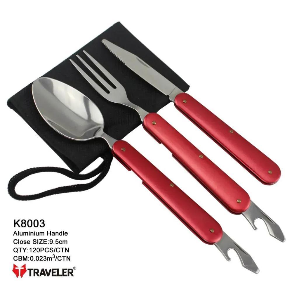 Туристичний набір 3 в 1 ложка, виделка, ніж K-8003 Black/Blue/Red/Grey