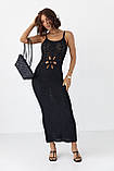 Літня обтисла жіноча сукня міді на бретельках чорна в'язана довга сукня в обтяжку турецька, фото 2