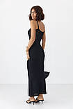 Літня обтисла жіноча сукня міді на бретельках чорна в'язана довга сукня в обтяжку турецька, фото 3