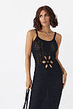 Літня обтисла жіноча сукня міді на бретельках чорна в'язана довга сукня в обтяжку турецька, фото 4