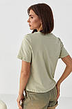 Базова жіноча футболка з написами хакі модна турецька футболка бавовна з об'ємним серцем, фото 3