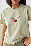 Базова жіноча футболка з написами хакі модна турецька футболка бавовна з об'ємним серцем, фото 5
