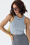 Трикотажний жіночий топ із необробленим низом світло сіра майка, фото 2