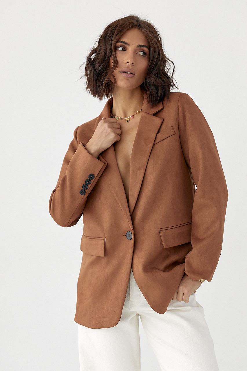 Класичний замшевий однобортний піджак - коричневий цвет, M (є розміри) S, Нове, фото 1