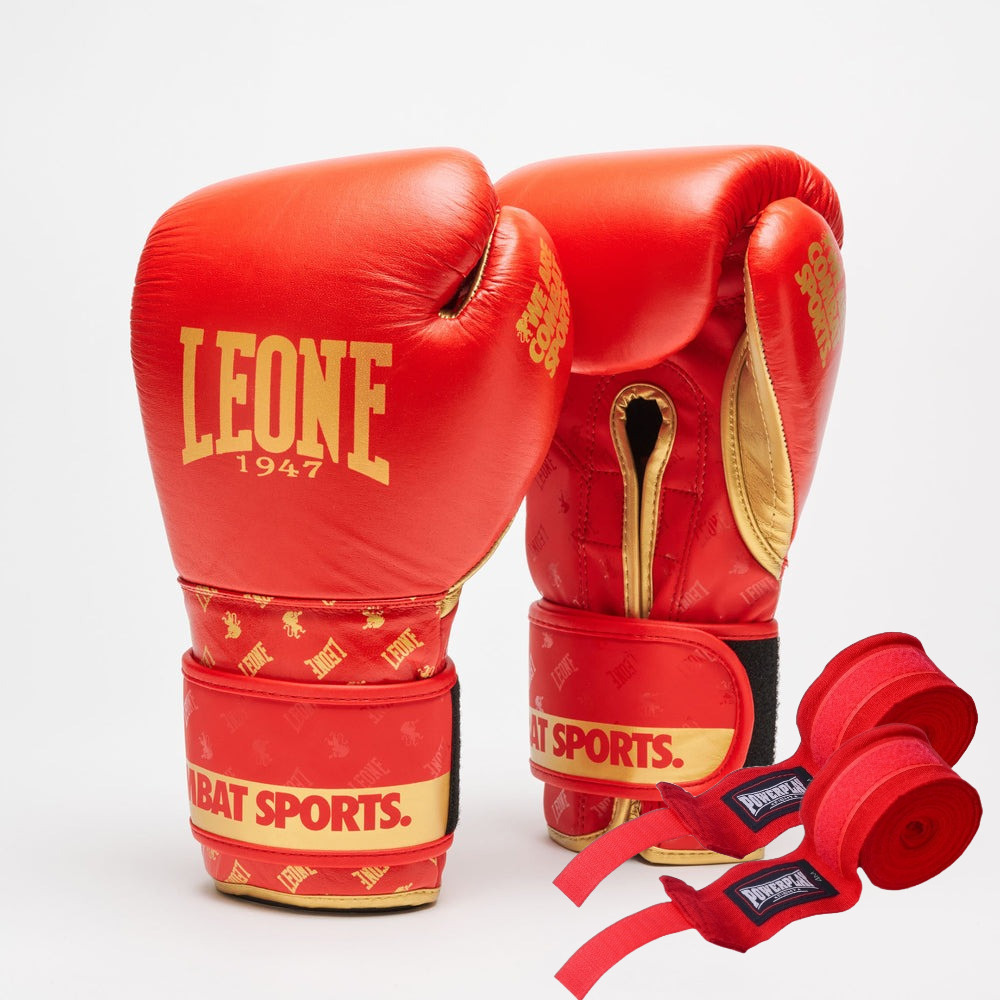 Боксерські рукавиці Leone GN220 DNA Red 10 унцій (бинти 4 м. в комплекті)