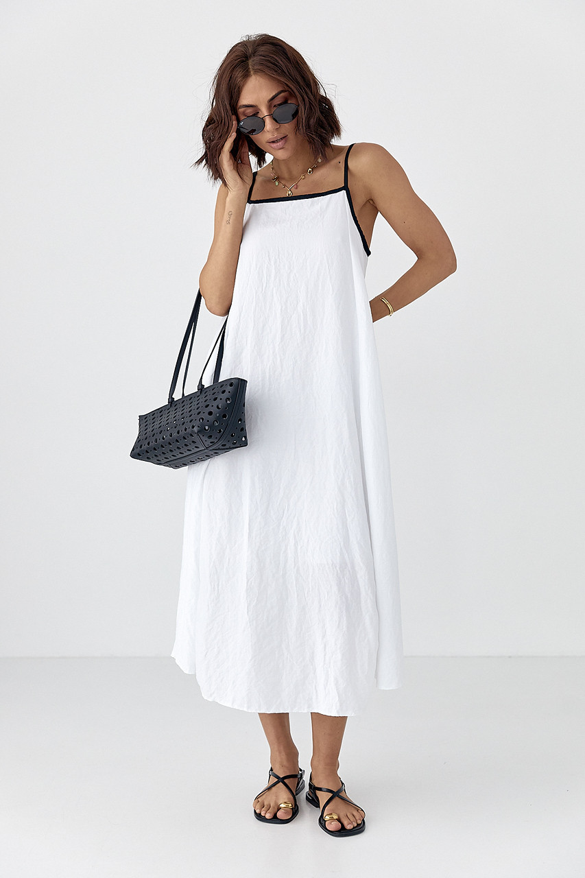 Жіночий однотонний розкльошений сарафан - білий цвет, S (є розміри), фото 1