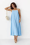 Літній довгий жіночий сарафан на тонких бретелях вільного крою блакитний сарафан турція M, Нове, фото 2