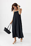 Літній довгий жіночий сарафан на тонких бретелях вільного крою чорний сарафан турція, фото 2