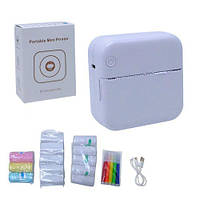 Термопринтер чорно-білий колір друку, Bluetooth, USB-кабель, 14 рулонів термпопаперу (білий+кольоровий),