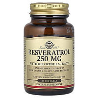 Ресвератрол (Resveratrol), Solgar, 250 мг, 30 капсул