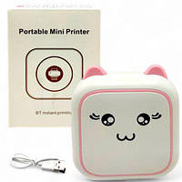 Термопринтер "Котик", чорно-білий колір друку, Bluetooth, USB-кабель, рулон термопаперу (рожевий)