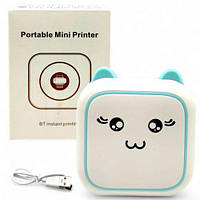 Термопринтер "Котик", чорно-білий колір друку, Bluetooth, USB-кабель, рулон термопаперу (блакитний)