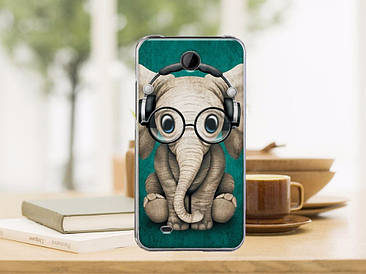 Чохол силіконовий бампер для HTC Desire 300 з малюнком слон в окулярах і навушниках