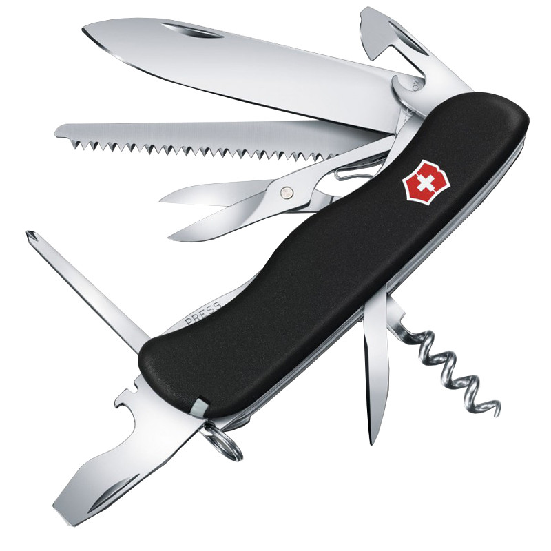 Ніж складний, мультитул Victorinox Outrider (111 мм, 14 функцій), чорний, з фіксатором та пластинами з нейлону 0.8513.3, фото 1