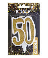 Свічка ювілейна для торта "50" золото