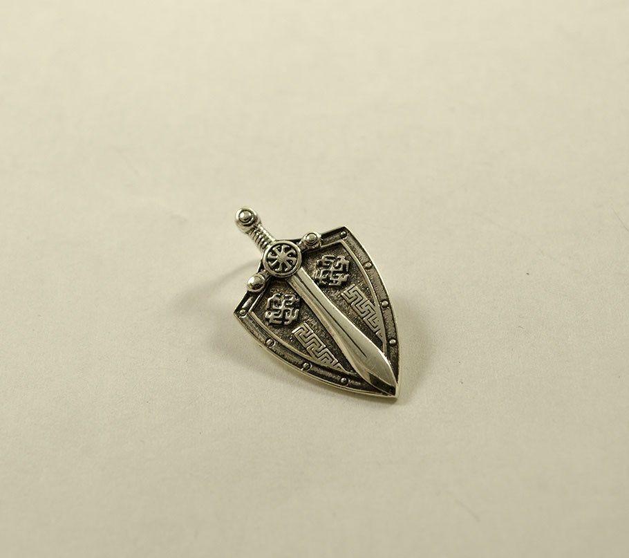 Кулон щит із мечем і коловоротом Maxi Silver 8987