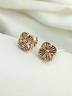 Золоті сережки конюшина з алмазною гранню золоті сережки пусети без вставок