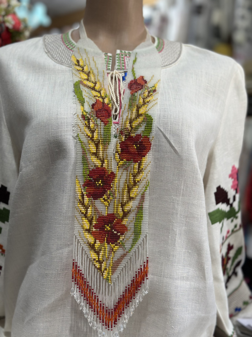 Гердан жіноча прикраса бісер маки український ручної роботи, фото 1