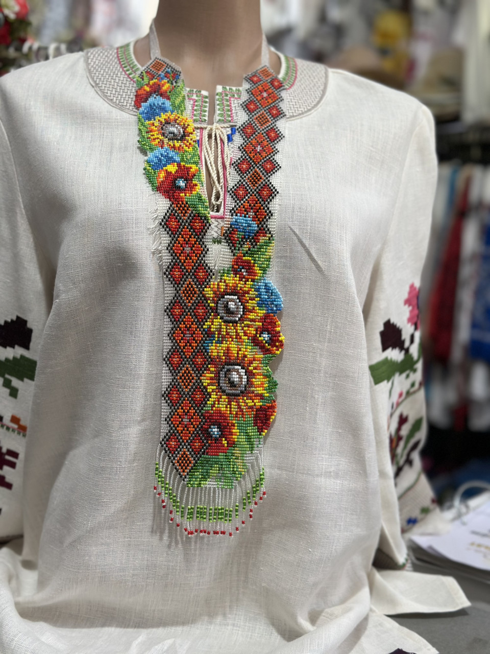 Гердан жіноча прикраса бісер  маки український ручної роботи, фото 1