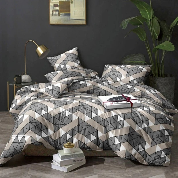 Двоспальний (Поліестер) | Комплект постільної білизни "Triangular patterns" | Простирадло 180х220 см, фото 1
