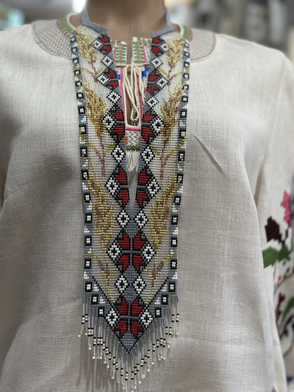 Гердан жіноча прикраса бісер маки український ручної роботи, фото 1