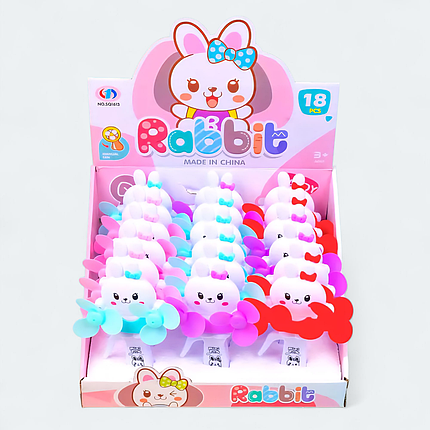 Ручний дитячий вентилятор Зайці, 18 см 18 шт упаковка, фото 1