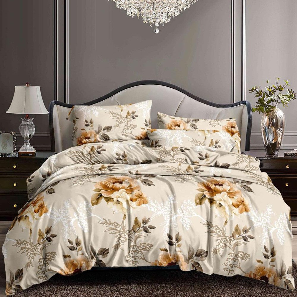 Бежева синтетична тканина 220 см для постільної білизни Поліестер 75 з квітами, у рулоні 60 м