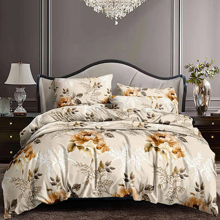 Бежева синтетична тканина 220 см для постільної білизни Поліестер 75 з квітами, у рулоні 60 м, фото 1