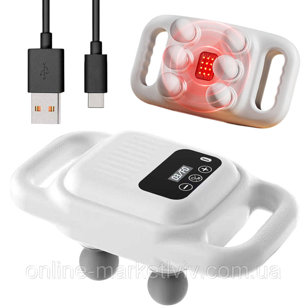 Перкусійний масажер для тіла 6 головок, 9 режимів, з USB, YM-K60 / Вібраційний масажер для спини, фото 1