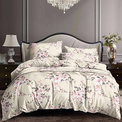 Бежева синтетична тканина 220 см для постільної білизни Поліестер 75 з квітами, у рулоні 60 м, фото 1