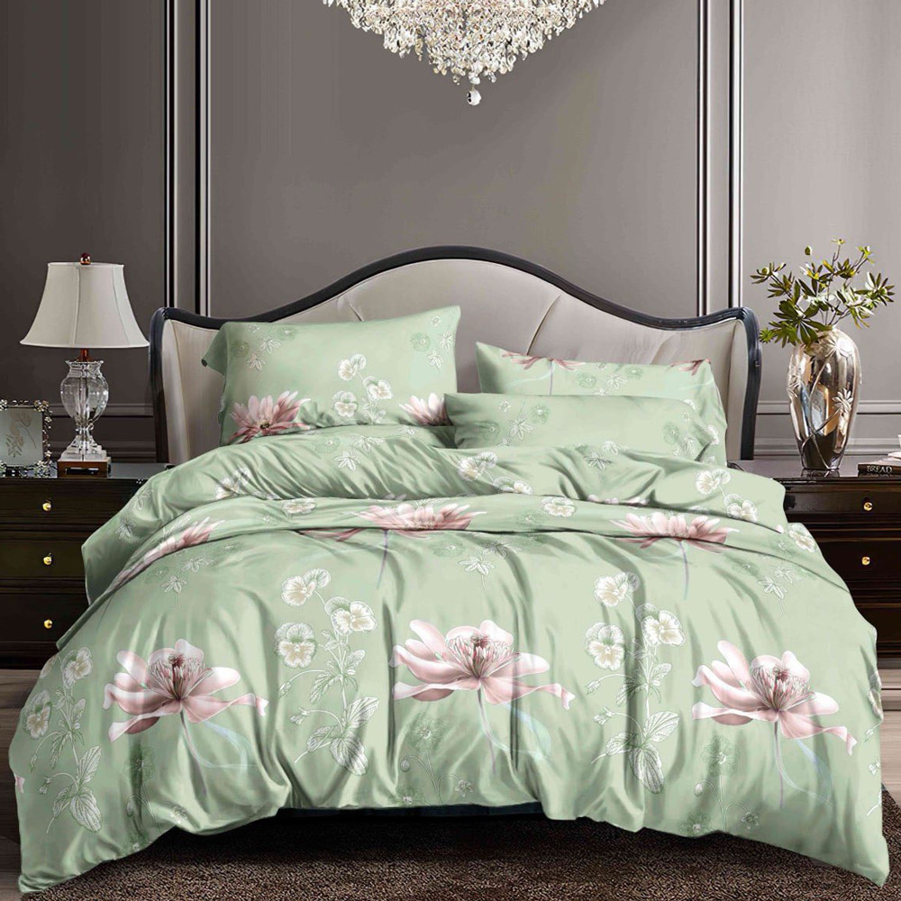 Зелена синтетична тканина 220 см для постільної білизни, Поліестер 75 з принтом квіти в рулоні 60 м