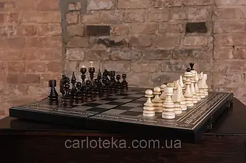 Дерев’яні шахи 3в1, шахи–нарди–шашки, подарунковий комплект ручної роботи Carloteka