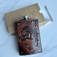 Фляга для алкоголю подарункова ручної роботи в натуральній шкірі з тисненням "Кінь", фото 3