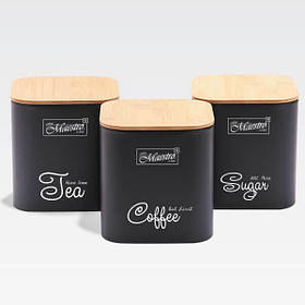 Набір ємностей для чаю, кави, цукру 3 предмети Maestro MR-1775-3S-BLACK - MegaLavka