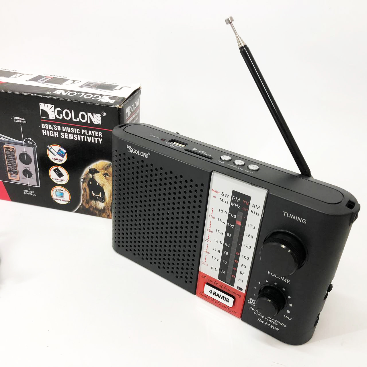Радіоприймач переносний GOLON RX F12 AM/FM/SW, Радіоприймач am fm, Радіо переносне фм. Колір: чорний