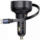 Розгалужувач — подовжувач зарядний в авто Baseus Enjoyment Pro 60 W (1USB-C) + висувний кабель Type-C, фото 5