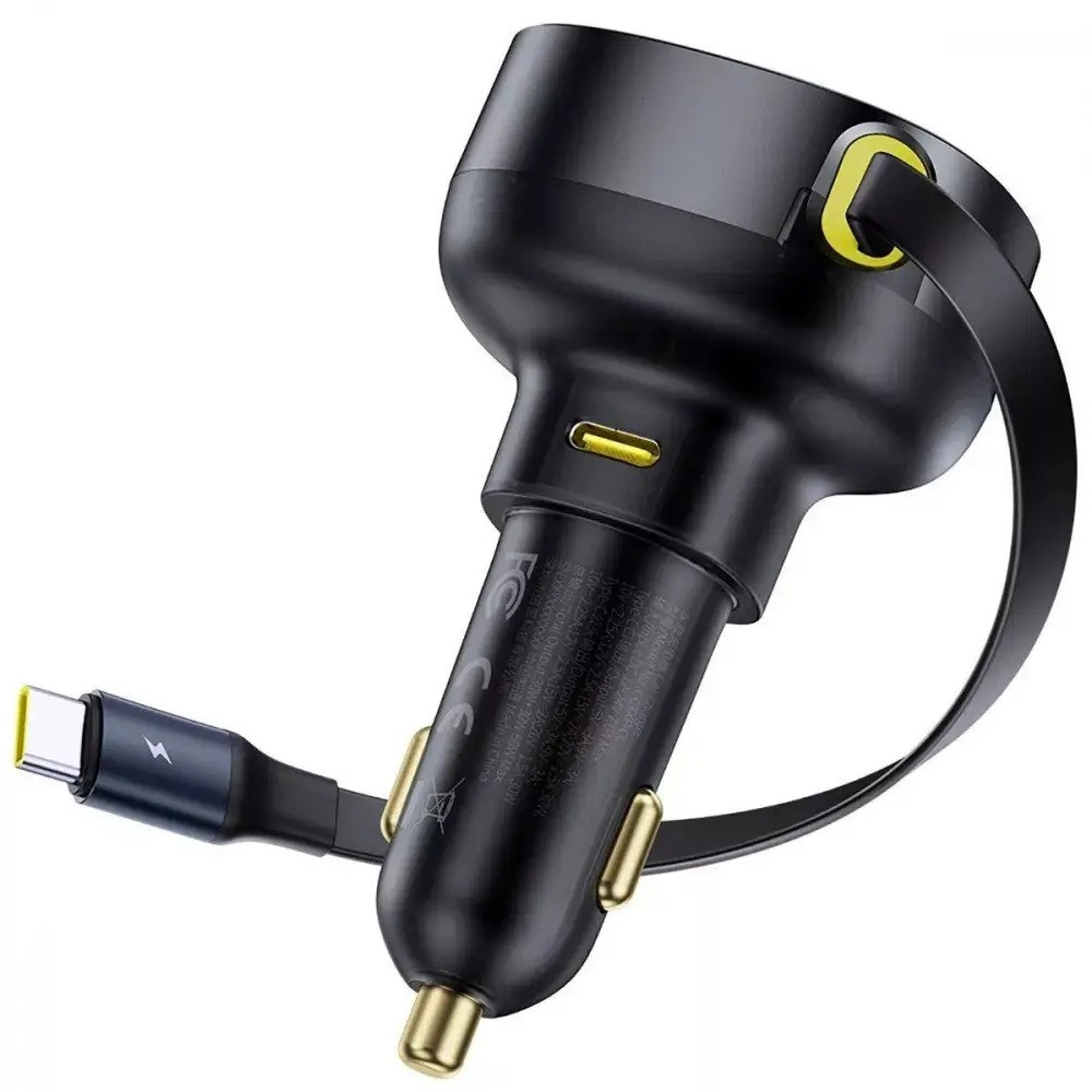 Розгалужувач — подовжувач зарядний в авто Baseus Enjoyment Pro 60 W (1USB-C) + висувний кабель Type-C