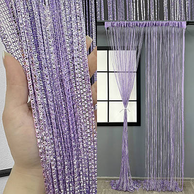 Штори-нитки (1 шт. 3х3 м.) Rovi Premium з люрексом. Колір бузковий. Код 61-111