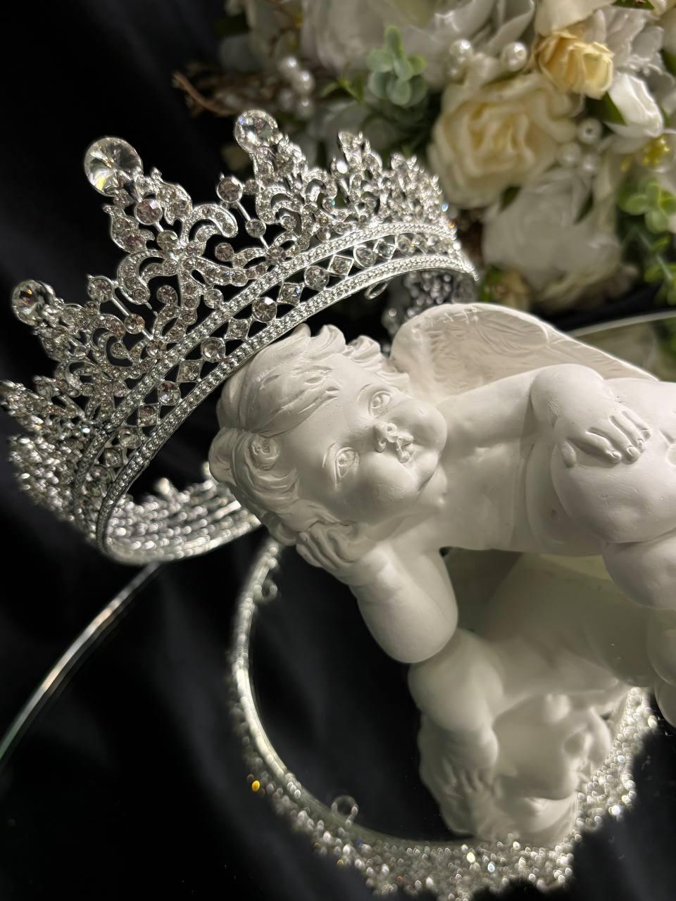 Корона з камінням Срібло 12х6 см Прикраса для волосся Срібляста корона для торжества, фото 1