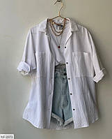 Сорочка жіноча прогулянкова повсякденна універсальна вільного фасону оверсайз рукав трансформер