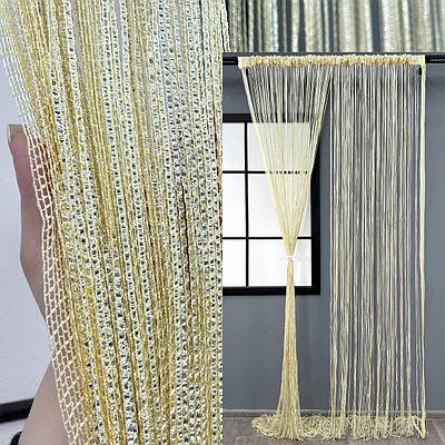 Штори-нитки (1 шт. 3х3 м.) Rovi Premium з люрексом. Колір кремовий. Код 61-116