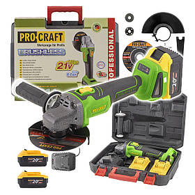 Акумуляторна болгарка Procraft PWA216 (безщіткова) (з 2 АКБ та ЗП)