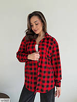 Сорочка-блузка жіноча стильна модна повсякденна картата французький трикотаж із довгим рукавом