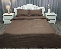 Постільна білизна двоспальна, розмір евро, BEIGE-BSE, однотонна, страйп сатин, коричнева.комплект, SS-1003