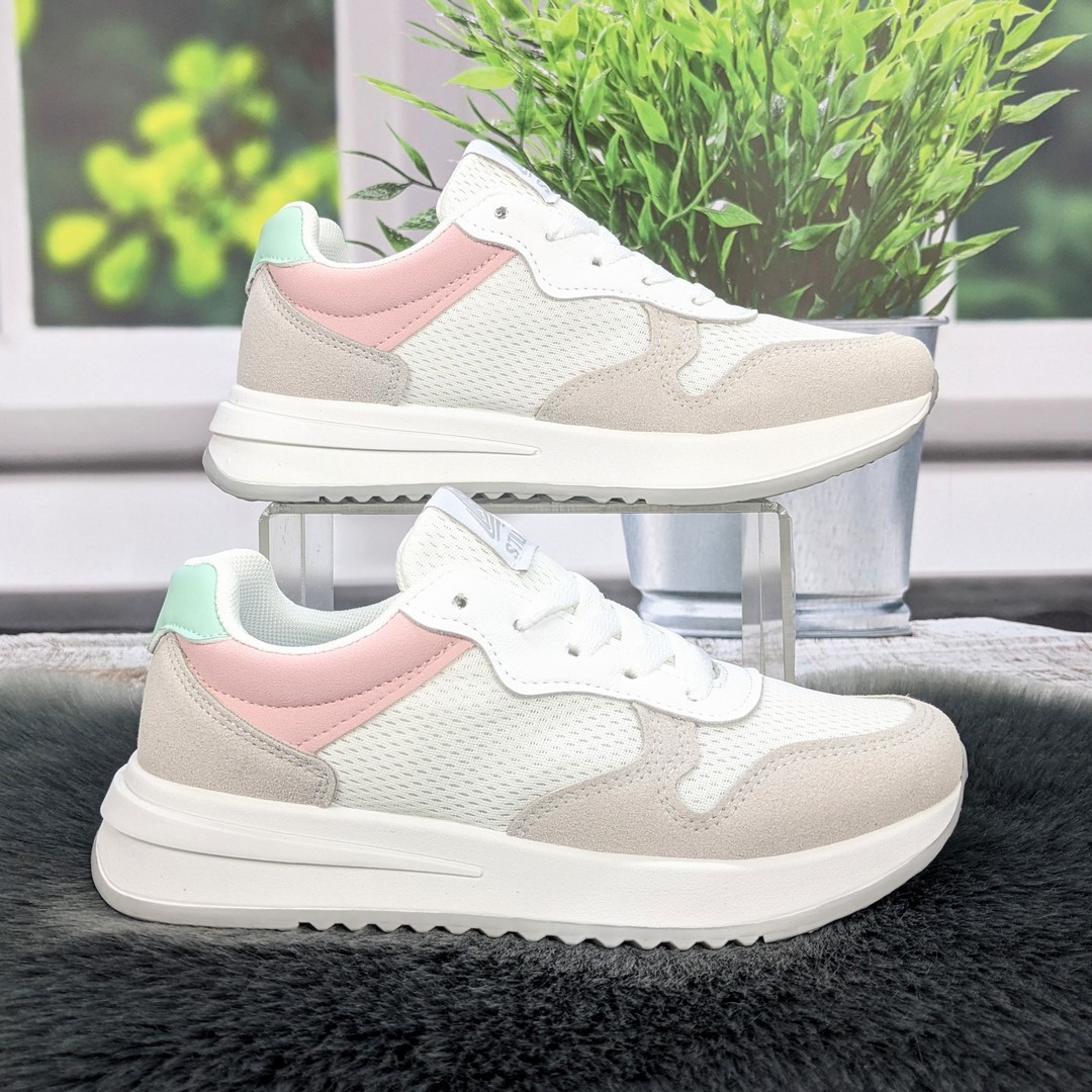 Кросівки жіночі Stilli білі з рожевим текстильні з еко-шкірою 4959